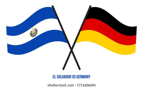 El Salvador and Germany Flags Crossed And Waving Flat Style. Official Proportion. Correct Colors.