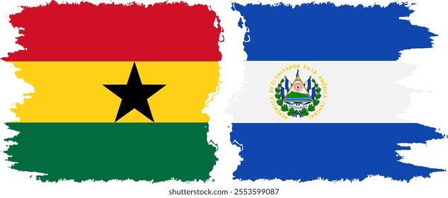 El Salvador and Ghana grunge flags connection, vector