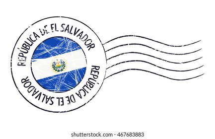 El Salvador grunge postal stamp and flag on white background