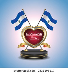 El Salvador Happy National Day small table flag with Golden Heart