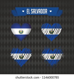 El Salvador heart with flag inside. Grunge vector graphic symbols