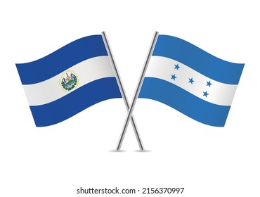 El Salvador and Honduras crossed flags. Salvadoran and Honduran flags on white background. Vector icon set. Vector illustration.