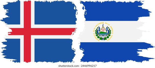 El Salvador and Iceland grunge flags connection, vector