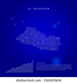 El Salvador illuminated map with glowing dots. Infographics elements. Dark blue space background. Vector illustration. Growing chart, lorem ipsum text.