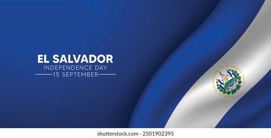 El Salvador Independence Day 15 September waving flag vector poster