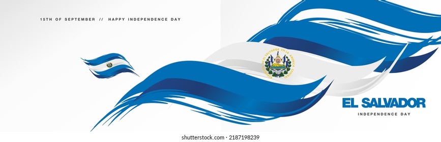 Día de la Independencia de El Salvador, bandera abstracta dibujada a mano de El Salvador, volante doble, bandera de fondo blanco