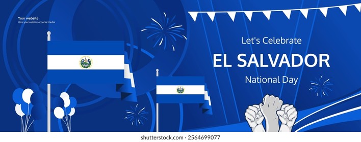 El Salvador independence day banner with flag color theme. Happy El Salvador national day greeting card joyful on September15. Holiday concept background