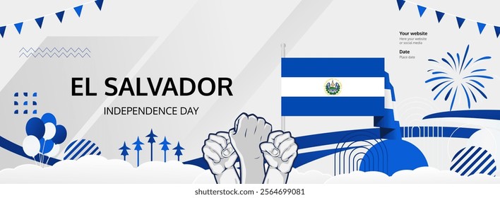 El Salvador Independence Day festive banner. 15th September is celebrated as Independence Day of El Salvador. Celebration poster banner for National holidays, greetings, promo, travel, and sale