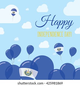 El Salvador Independence Day Flat Patriotic Design. Salvadoran Flag Balloons. Happy National Day El Salvador Vector Patriotic Design. Celebration Balloons Patriotic Design.