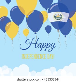 El Salvador Independence Day Flat Patriotic Card. Happy National Day El Salvador Vector Patriotic card. Flying Rubber Balloons in Colors of the Salvadoran Flag.