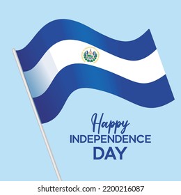 El Salvador  independence day greeting banner with national flag. Flag waving in the wind in a flat background. Vector illustration of an isolated El Salvador flag.