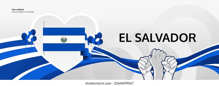 El Salvador Independence Day template design with heart symbol in flag color theme. Modern abstract art for Independence spirit, perfect for National Day poster or banner