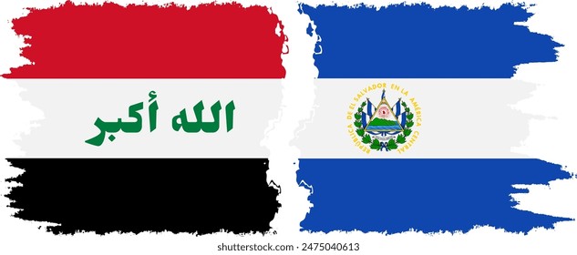 El Salvador and Iraq grunge flags connection, vector