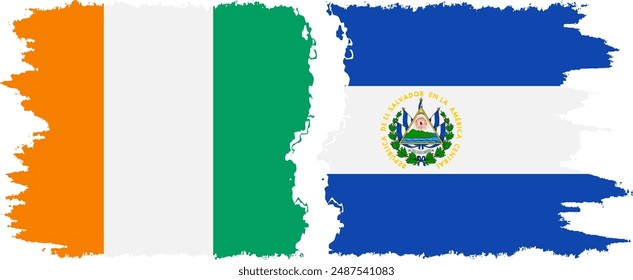 El Salvador and Ivory Coast grunge flags connection, vector