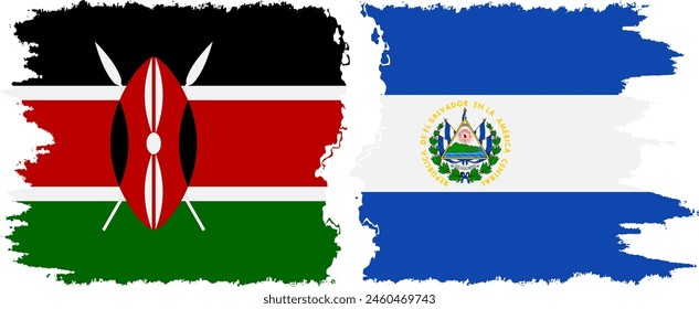 El Salvador and Kenya grunge flags connection, vector