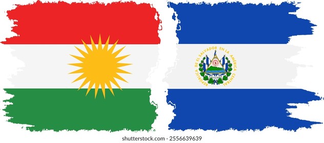 El Salvador and  Kurdistan grunge flags connection, vector