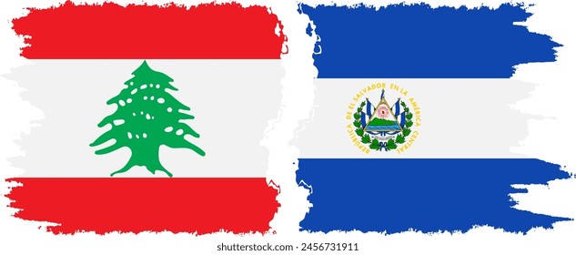 El Salvador and Lebanon grunge flags connection, vector