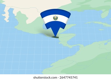 El Salvador Location Highlighted on American Map with Flag Icon. Detailed Vector Design.