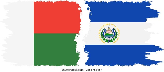 El Salvador and Madagascar grunge flags connection, vector