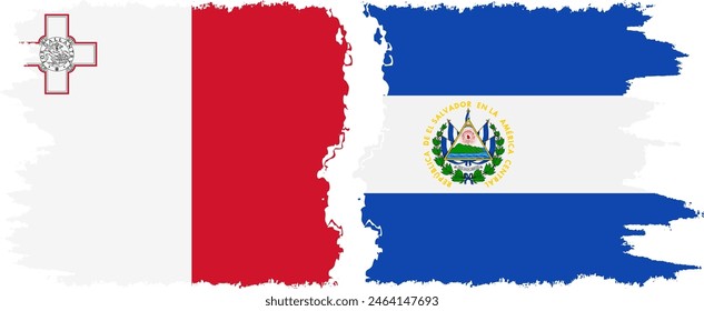 El Salvador and Malta grunge flags connection, vector