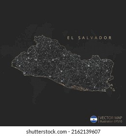 El Salvador Karte abstraktes geometrisches Mesh Polygonallichtkonzept mit schwarz-weißer Kontur Linien Länder und Punkte auf dunklem Hintergrund. Vektorgrafik.