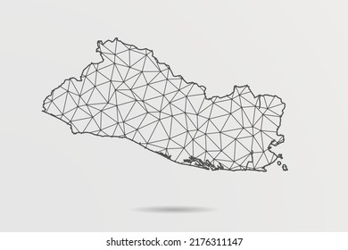 El Salvador Map - Abstract mash line and point scales on white background with World Map. Wire Frame 3D mesh polygonal network line, design sphere, dot and structure - Vector illustration eps 10
