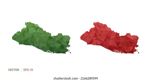 Mapa de El Salvador de polígono vector abstracto conjunto color verde y rojo de la pareja.
