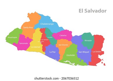 El Salvador map, administrative division, separate individual regions with names, color map isolated on white background vector