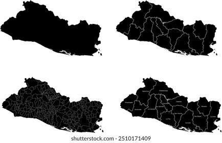 EL SALVADOR MAP com suas divisões administrativas e regiões