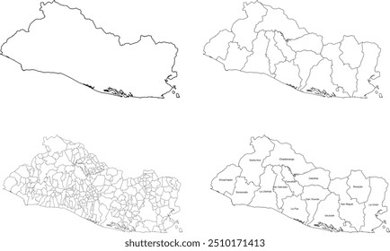 EL SALVADOR MAP com suas divisões administrativas e regiões