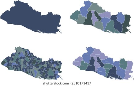 EL SALVADOR MAP com suas divisões administrativas e regiões