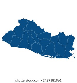 El Salvador map. Map of El Salvador in administrative provinces in blue color