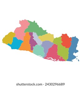 El Salvador mapa. Mapa de El Salvador en provincias administrativas en multicolor