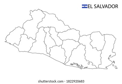 Mapa de El Salvador, regiones delineadas en blanco y negro del país. Ilustración del vector