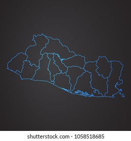 El Salvador map: blue glitter outline with sparkling stars on dark background. Detailed map of El Salvador. Vector illustration.