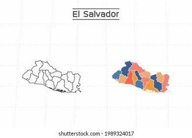 El salvador map city vector divided by colorful outline simplicity style. Have 2 versions, black thin line version and colorful version. Both map were on the white background.
