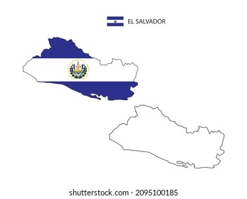 Mapa vectorial de la ciudad de El Salvador dividido por el estilo de simplicidad de contorno. Tiene 2 versiones, versión de línea delgada negra y color de la versión de bandera de país. Ambos mapas estaban en el fondo blanco.