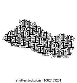 El Salvador Map composition icon of binary digits in different sizes. Vector digital symbols are united into El Salvador Map mosaic design concept.