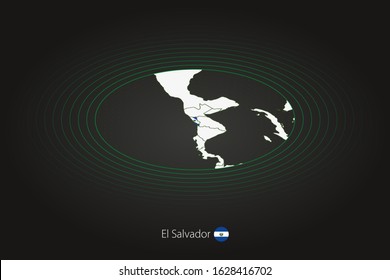 El Salvador map in dark color, oval map with neighboring countries. Vector map and flag of El Salvador