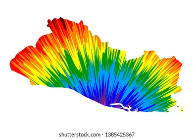 El Salvador - map is designed rainbow abstract colorful pattern, Republic of El Salvador map made of color explosion,