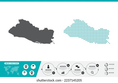 El Salvador map of dots gray and green for presentation. Set couple pixel creative concept for infographic.