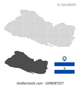 El Salvador map dotted with flag and pin. Illustration for technology design or infographics. Isolated on white background. Travel vector illustration