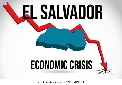 El Salvador Map Financial Crisis Economic Collapse Market Crash Global Meltdown Vector Illustration.