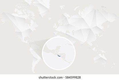 El Salvador map with flag in contour on white polygonal World Map. Vector Illustration.