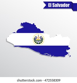 El Salvador map with flag inside and ribbon