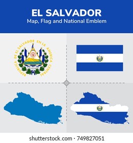 El Salvador Map, Flag and National Emblem 