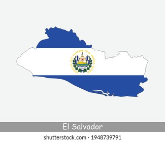 El Salvador Map Flag. Salvadoran Map with the Salvadorian national flag isolated on white background. Vector Illustration.