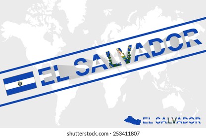 El Salvador map flag and text illustration, on world map