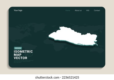 El Salvador map green background with isometric vector. Web banner layout template.