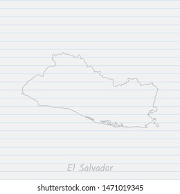 El Salvador map hand drawn gray outline on notebook background. Vector Illustration EPS10.